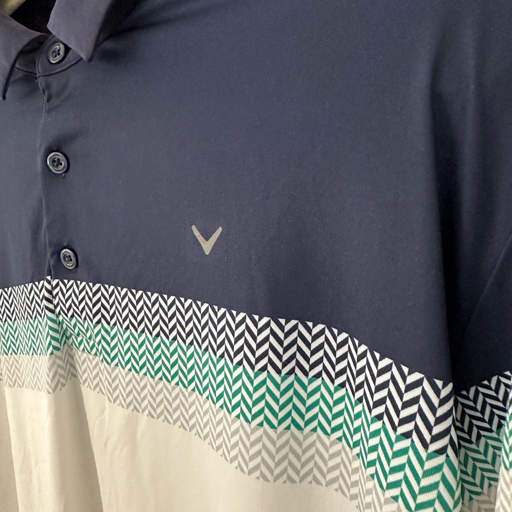 Callaway Navy, White & Green Chevron-Striped Golf Polo Men’s Large